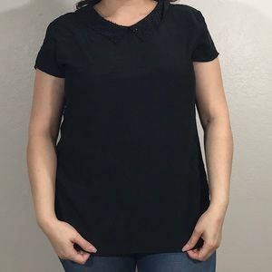 New York & Company Black Sparkle Collar Top